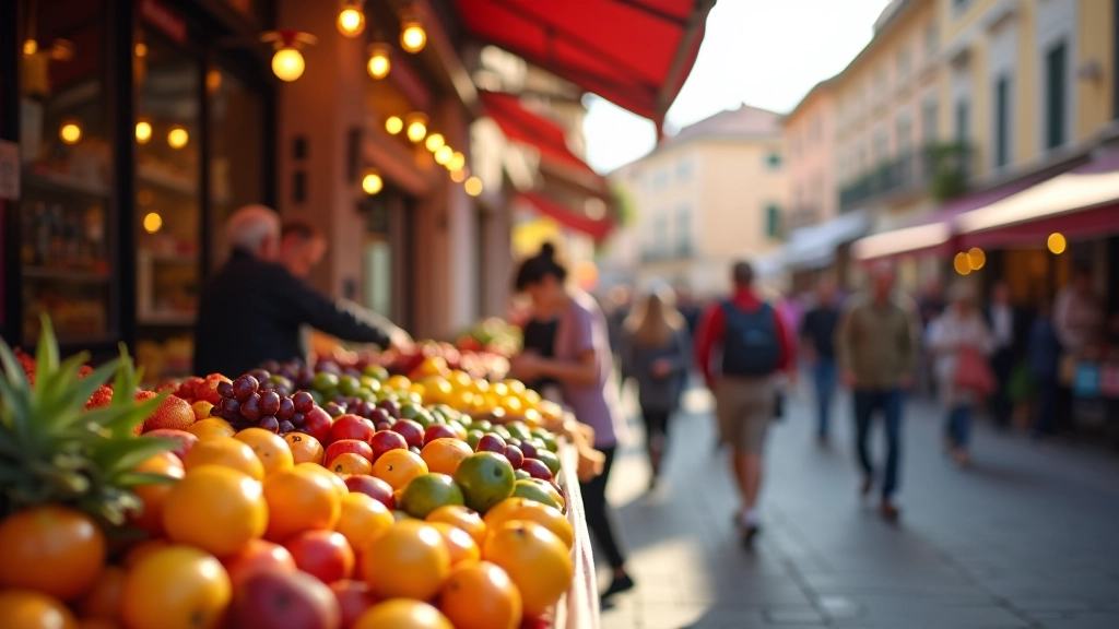 Marché de rue perpignanais avec vendeurs acceptant paiements mobiles et numériques